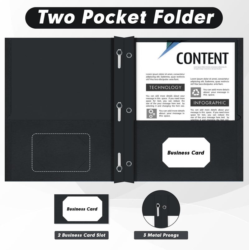PANDRI Two Pocket Folders, 30 Pack Two Pocket Folders with Prongs, 3 Prong Folders Designed for Office and Classroom, Letter Size Black - Image 5
